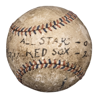 1917 Boston Red Sox vs All Stars Tim Murnane Benefit Game Used Baseball - Featuring Babe Ruth Pitching! (MEARS)